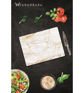 30x40cm - Alacalı Altın Mermer - Cam Kesme Tahtası