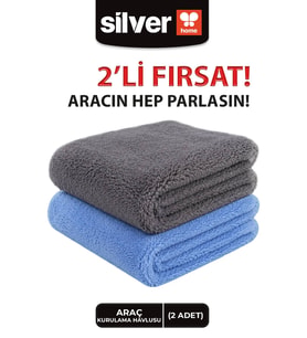 Silver Home Mikrofiber Süper Soft 50x70cm 2li Araç Temizleme Bezi - Gri/Mavi