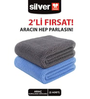 Silver Home Mikrofiber Süper Soft 50x70cm 2li Araç Temizleme Bezi - Gri/Mavi