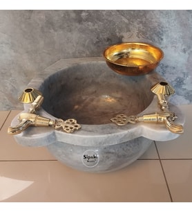 Gri Mermer Hamam Konsept Set Altın