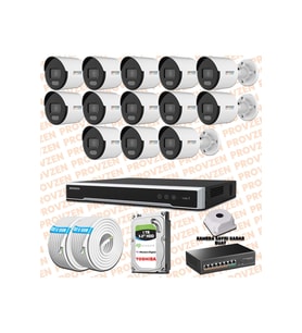 Provzen Hikvision 13 IP Kamera 7/24 Renkli Mikrofonlu Güvenlik Kamerası Olay Anında bildirim