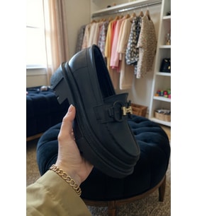 Enoch Kadın Gold "H" Detaylı Mat Siyah Chunky Tabanlı Maskülen Loafer