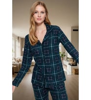 Evde Rahatlık İçin Ekose Desenli Örme Pijama Takımı Uzun Paça Kol Modern Stil Özenle Seçilmiş (Yeşil)