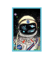 Astronot ve Uzay Temalı Renkli İllüstrasyon Kartpostal & Hediye Not Kartı  10x15 cm (Haki-Beyaz-Kırmızı-Siyah-İndigo)