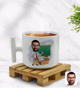 BK Gift Kişiye Özel Erkek Öğretmen Karikatürlü T Kulplu Beyaz Middle Kupa Bardak-1