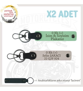 Sürücülere Özel, İsim Plaka ve 0 Rh (+) Kan Grubu Hediyelik x2' li Anahtarlık Set, Yeşil-Pudra-Laci (Çok Renkli)