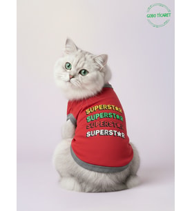 SUPERSTAR Desenli Kedi ve Köpek Kıyafeti– Renkli Sevimli Evcil Hayvan Tişörtü Elbisesi , Farklı Renklerde (Kırmızı)