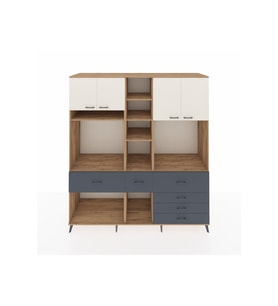 Kronos Dolap 11 Raflı 6 Çekmeceli 4 Kapaklı 220x59x243 Çam-Aytaşı/Antrasit