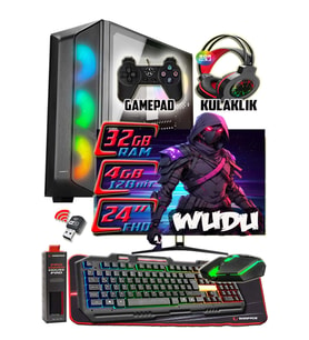 WarboX WUDU 24" Monitör i3 9100 16gb Ram 256gb Ssd 250gb Hdd Rx580 8GB DDR5 E.Kartı Gaming Takım PC (Siyah)