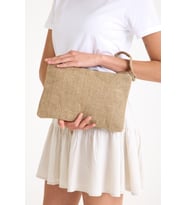 SİMFA Premium Kadın Hasır Jüt Astarlı Fermuarlı Clutch El Çantası Portföy