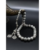 Doğal Gri Jasper Taşlı 33'lük Tesbih Metal Püsküllü 10mm Küre Kesim 902251