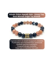 SERTİFİKALI Zirkon Aparatlı Göz Akik - Güneş Taşı - 8mm Doğal Taş Misinalı Bileklik