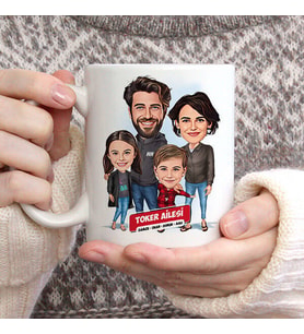 Kişiye Özel 2 Çocuklu Ailemiz Karikatürlü Kupa Bardak