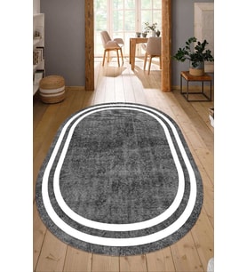 Dijital Baskılı Kaymaz Taban Yıkanabilir Oval Salon Halısı Mutfak Halısı Yolluk NDO-HT-575 (Gri)
