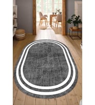 Dijital Baskılı Kaymaz Taban Yıkanabilir Oval Salon Halısı Mutfak Halısı Yolluk NDO-HT-575 (Gri)