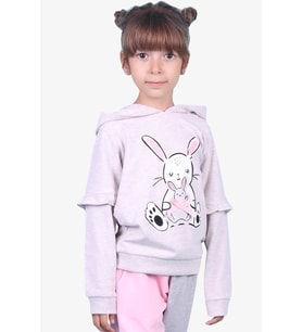 Breeze Kız Çocuk Sweatshirt Tavşan Baskılı 1.5-5 Yaş, Bej Melanj
