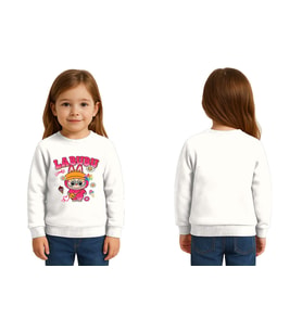 Unisex Labubu Baskılı Çocuk Swaetshirt 3 İplik Şardonlu (Beyaz)