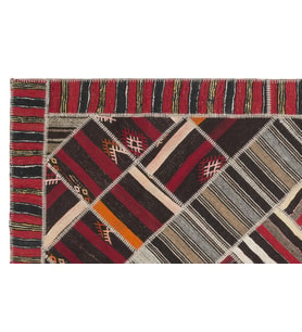 Kilim Salon Kilimi Çok Renkli Geometrik Desenli Yün El Dokuma Etnik Bohem Vintage Stili