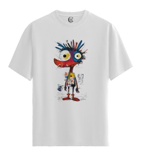 Crazy Art - %100 Pamuklu Erkek Beyaz Tişört - Premium Quality