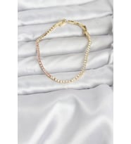 Pembe ve Beyaz Zirkon Taşlı Gold Renk Su Yolu Kadın Bileklik