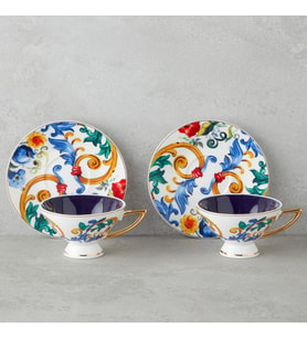 BK Gift Willow New Bone China 4 Parça 2 Kişilik Kahve Fincan Takımı 90 ml Renkli – Şık ve Zarif Fincan Seti
