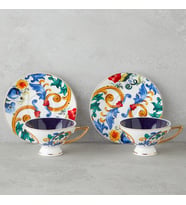 BK Gift Willow New Bone China 4 Parça 2 Kişilik Kahve Fincan Takımı 90 ml Renkli – Şık ve Zarif Fincan Seti