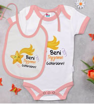 BK Kids Beni Teyzeme Götürün Tasarımlı Pembe Bebek Body Zıbın ve Mama Önlüğü Hediye Seti-1