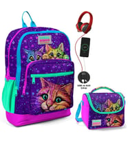 Coral High Mor Kedi Okul ve Beslenme Çantası Seti - Usb Soketli - Kız Çocuk
