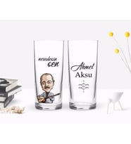 BK Gift Kişiye Özel Renkli Baskılı Neşet Ertaş Tasarımlı İkili Rakı Bardağı Seti-1 (Beyaz)
