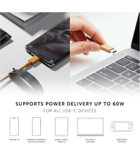 Type-C Kemer Kablosu - USB-C 1,2 m Ultra Güçlü Şarj Kablosu iPhone 16, 16 Plus, 16 Pro, iPad Pro, iPad Air, Samsung S23, Flip 5, Fold 5 (Zebra) ile Uyumlu