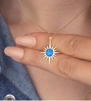 925 Ayar Gümüş Opal Taşlı Kutup Yıldızı Kolye