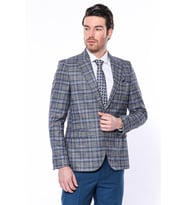 Ekose Slim Fit Tek Düğme Lacivert Erkek Ceket - Wessi