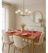 Runner & Amerikan Servisi Duck Kumaş 4+1 Adet Kırmızı Amerikan Servis+ Kırmızı Çizgili  Runner Set