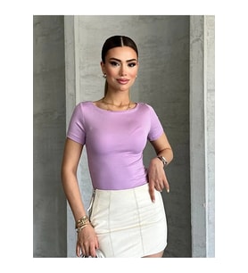 Kadın Kayık Yaka Lila Kısa Kollu Bluz