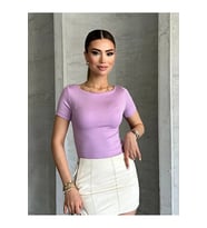 Kadın Kayık Yaka Lila Kısa Kollu Bluz
