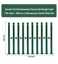 KONAK TEL ÇİT SİSTEMLERİ 10 ADET PANEL ÇİT DİREĞİ 100 CM AKSESUARLAR DAHİL (Yeşil)