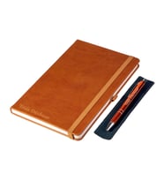 Kişiye Özel Deri Lastikli Defter ve Kalem Seti - Taba