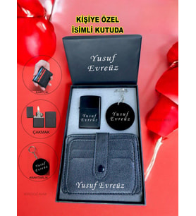 Kişiye Özel İsimli Benzinli Lüks Çakmak & Kartlık & Anahtarlık 3 Lü Hediye Set Özel İsimli Kutusunda
