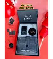 Kişiye Özel İsimli Benzinli Lüks Çakmak & Kartlık & Anahtarlık 3 Lü Hediye Set Özel İsimli Kutusunda