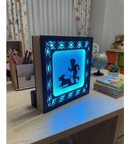 Işıklı Silüet Tasarımlı Dekoratif Gece Lambası (14x14 cm) (Mavi)