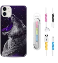 Apple iPhone 11 12 13 Mini Kılıf Kablo Koruma Spiral Silikon Purple Leopar 1750