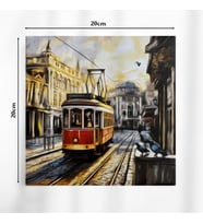 İstiklal Caddesi Tramvay 20x20 cm Illustrasyon Kanvas Tablo – İstanbul Şehir Tasarımı (Çok Renkli)