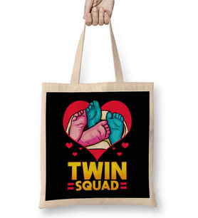 Cute Twin Squad Twinning Baby Feet Announcement Bez Çanta Uzun Saplı