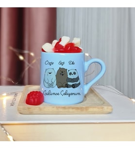 Wee Bears Tasarımlı Kişiye Özel Mavi Türk Kahvesi Fincanı