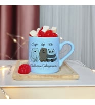 Wee Bears Tasarımlı Kişiye Özel Mavi Türk Kahvesi Fincanı