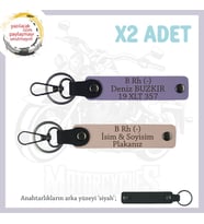 Motor Aşıklarına Özel İsim Plaka ve B Rh (-) Kan Grubu Yazılı x2 Deri Anahtarlık, Yavruağzı-Mor-Syh (Çok Renkli)