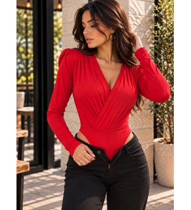 Nido Moda Kadın Kruvaze Yaka Uzun Kollu Body