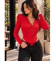 Nido Moda Kadın Kruvaze Yaka Uzun Kollu Body
