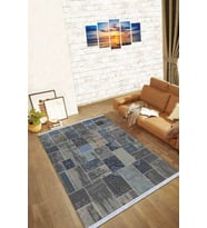 Füme Patchwork Dokuma Pamuk Taban Kaymaz Kilim KLM291
