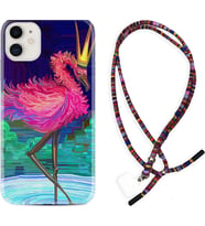 Apple iPhone 11 12 13 Mini Kılıf Boyun Asklı Rasta Silikon Queen Flamingo 1748